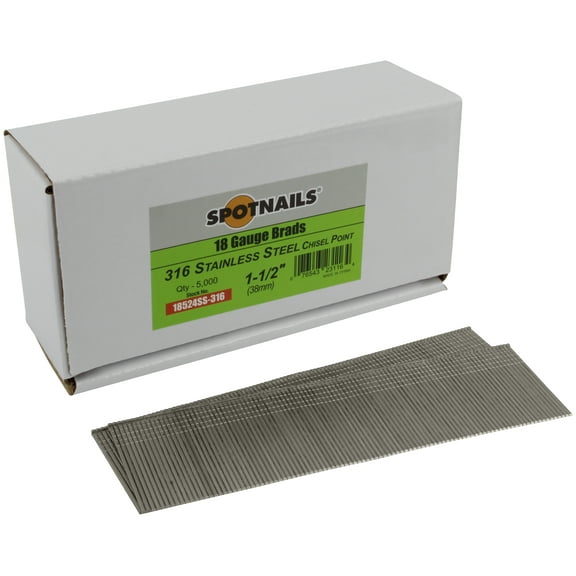 Spotnails 18524SS-316 1-1/2 in. 316 SS 18 Gauge AX Style Brads, 5,000/Box