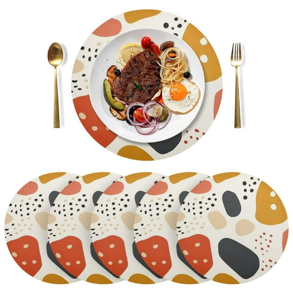 Spots Blocks Black Round Placemats Plate Mats 15 Inch Non-Slip Heat Resistant Washable PVC Set Indoor for Kitchen Dining Table 1PC