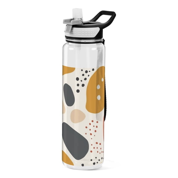 Spots Blocks Sports Water Bottle Portable Travel Mug 32oz BPA Free Leak Proof Straw Transparent Tritan for Gym Yoga Cycling Camping
