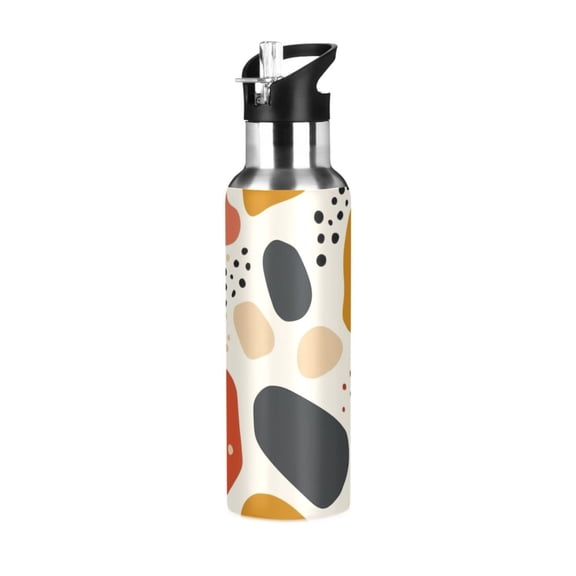 Spots Blocks Sports Water Bottle with Straw Lid Insulated Stainless Steel Leak Proof BPA Free Thermal Mug with Handle for Gym Yoga Cycling Camping