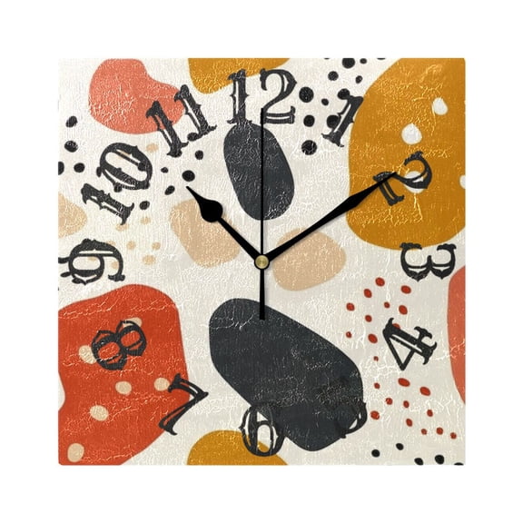 Spots Blocks Wall Clock Square Silent Non Ticking Battery Operated Clock for Home Bathroom Kitchen Bedroom Living Room