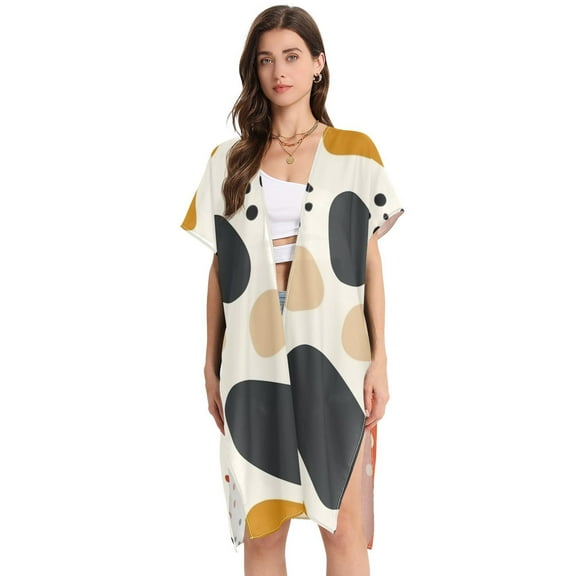 Spots Blocks Women Swimsuit Cover up V Neck Beach Dress Short Sleeve Vacation Outfits Swimwear