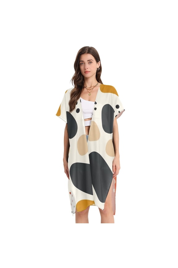 Spots Blocks Women Swimsuit Cover up V Neck Beach Dress Short Sleeve Vacation Outfits Swimwear