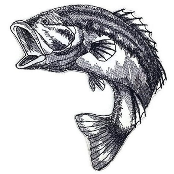 Nature's Bounty Beautiful Custom Fish Sketch [Spotted Bass Fish ] Embroidered Iron On/Sew Patch (5" x 4.27") Made in USA]