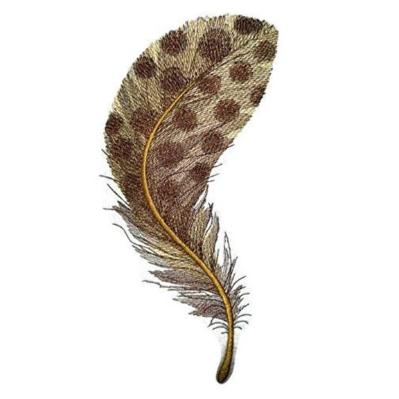 Spotted Brown Feather Embroidered Iron on/Sew patch [8" X 3"]