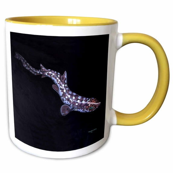 3drose, Spotted Cat Shark, 11oz Two-tone Yellow Mug