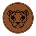 thumbnail image 1 of Spotted Cheetah head 2.5" Faux Leather Round Engraved Iron-On Patch - Brown, 1 of 6