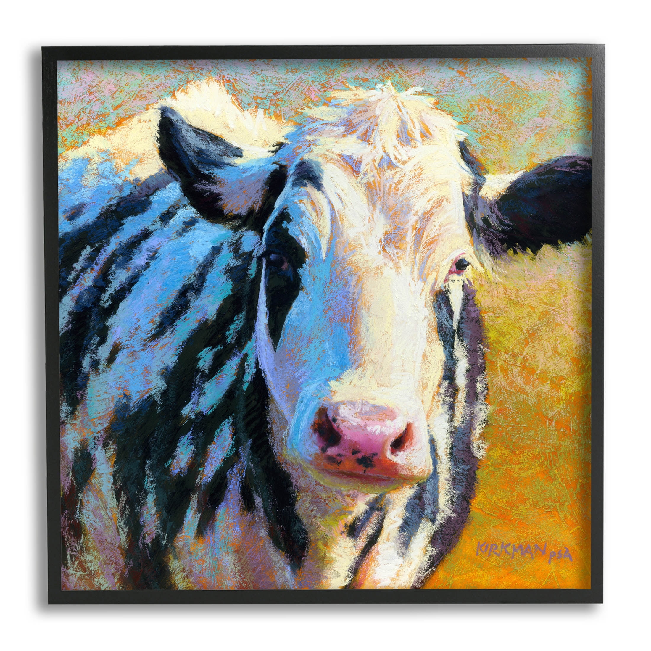 Spotted Cow Animal Portrait Animals & Insects Painting Black Framed Art Print Wall Art