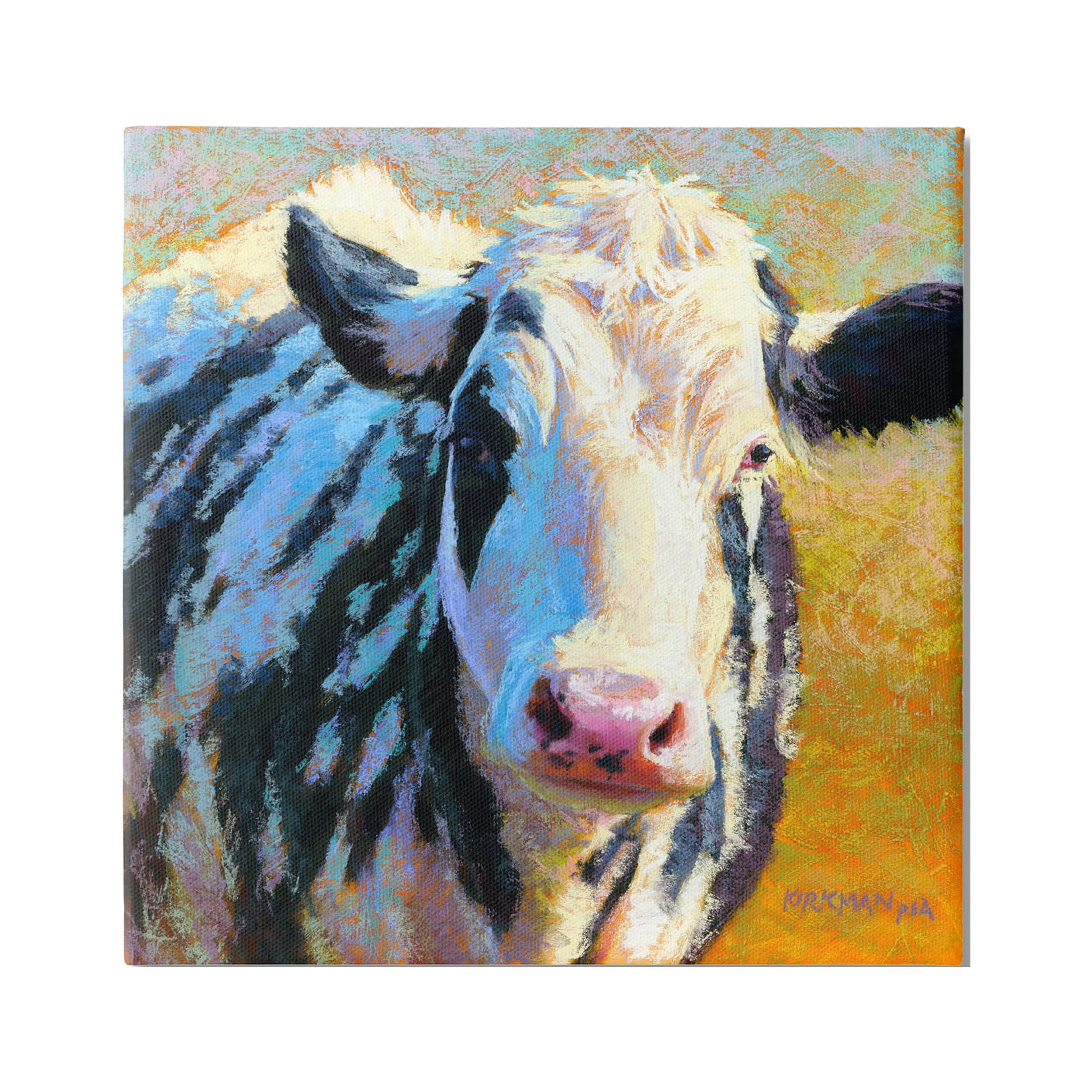 Spotted Cow Animal Portrait Animals & Insects Painting Gallery Wrapped Canvas Print Wall Art