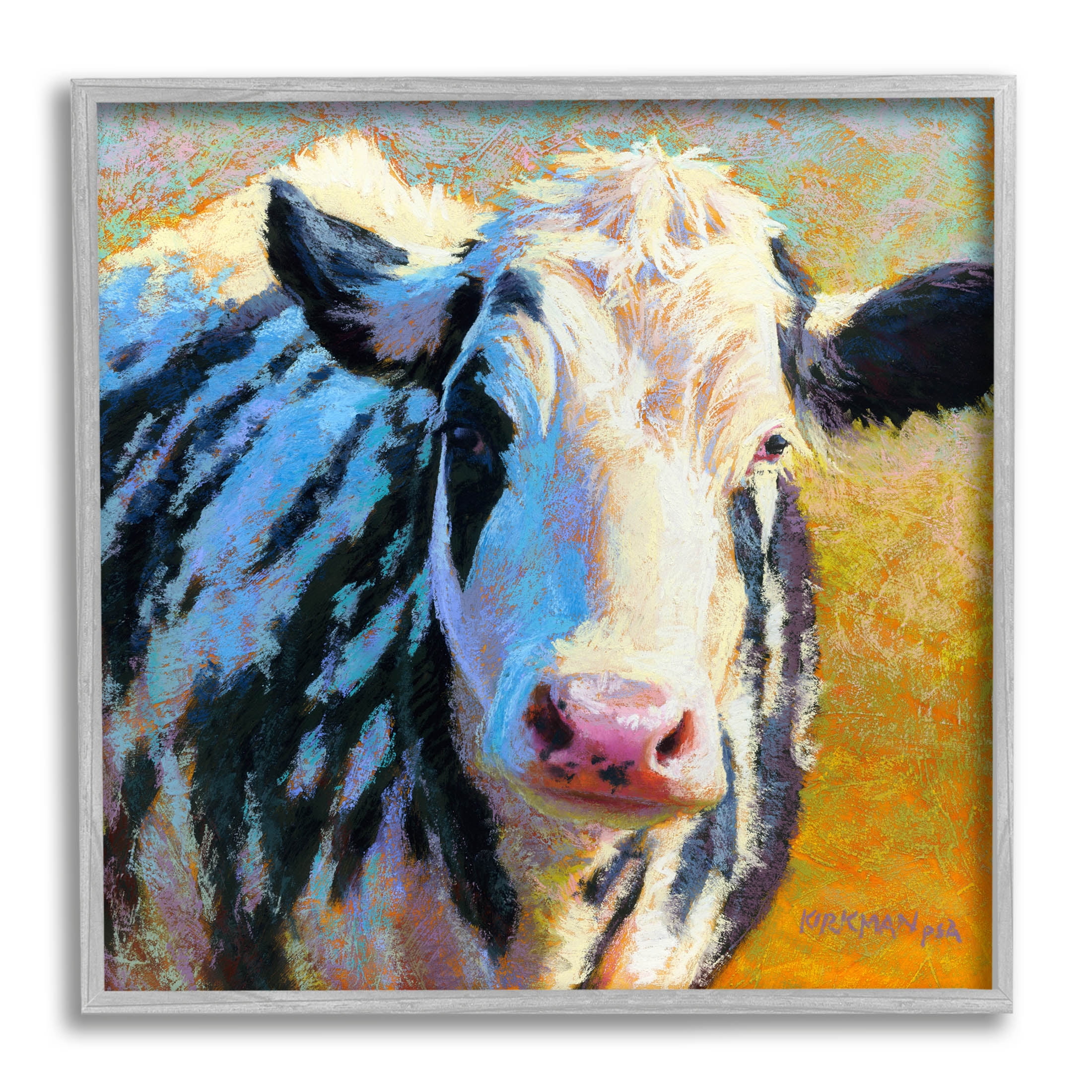 Spotted Cow Animal Portrait Animals & Insects Painting Gray Framed Art Print Wall Art