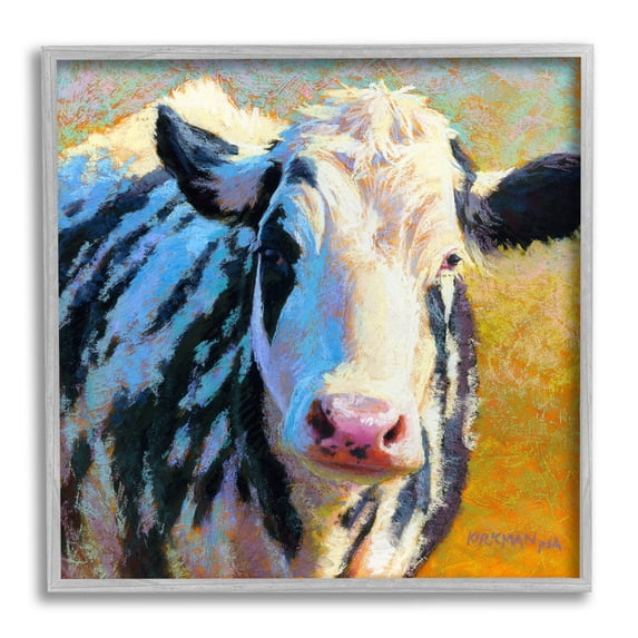 Spotted Cow Animal Portrait Animals & Insects Painting Gray Framed Art Print Wall Art