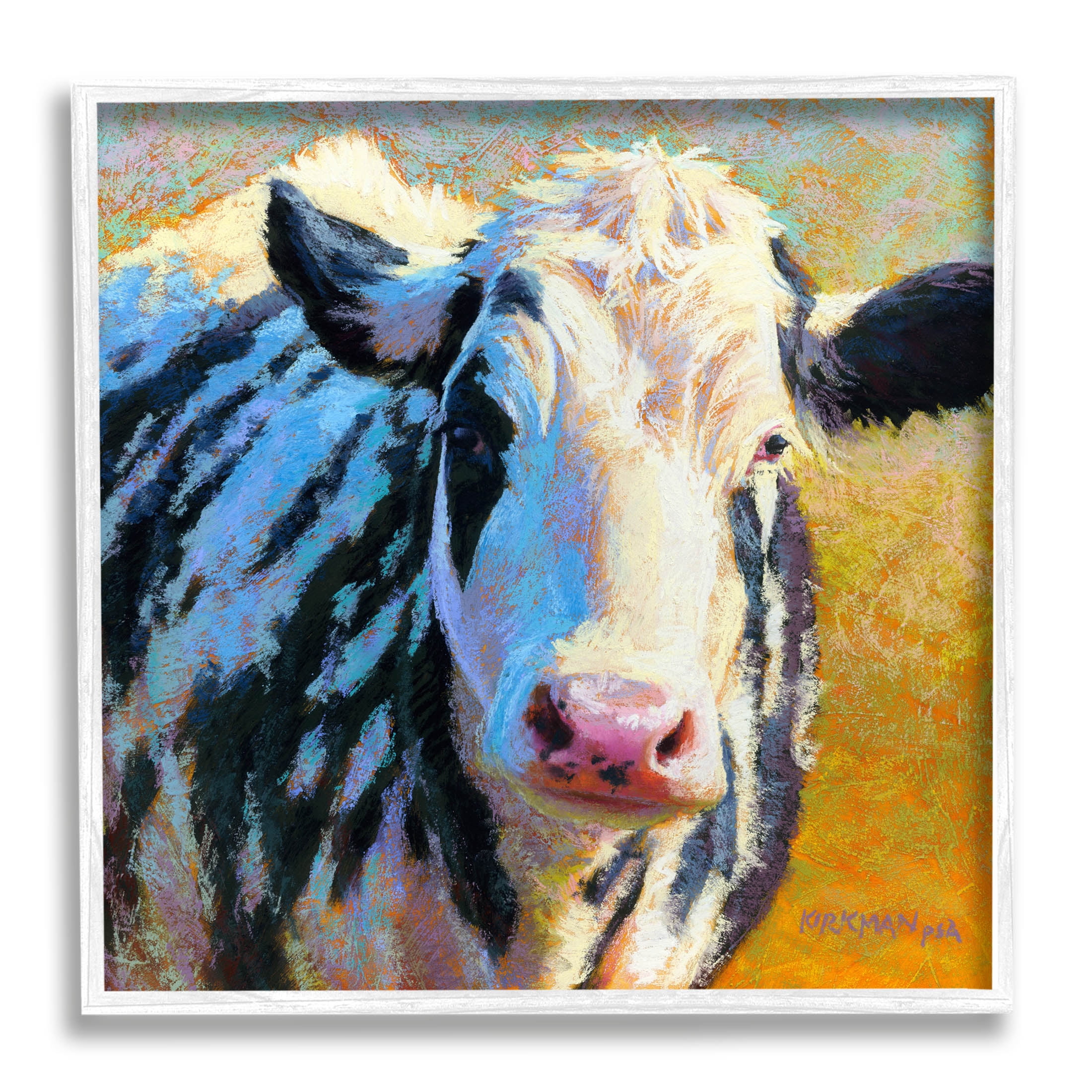 Spotted Cow Animal Portrait Animals & Insects Painting White Framed Art Print Wall Art