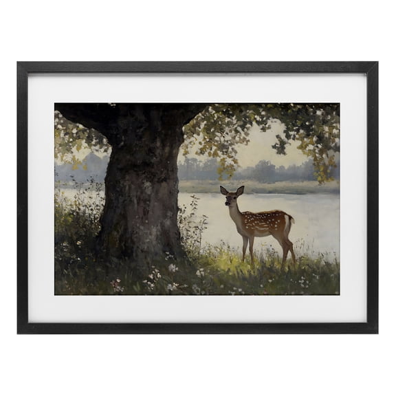 Stupell Industries Spotted Doe by Lake Black Framed Print Under Glass, design by Franklyn Gregory