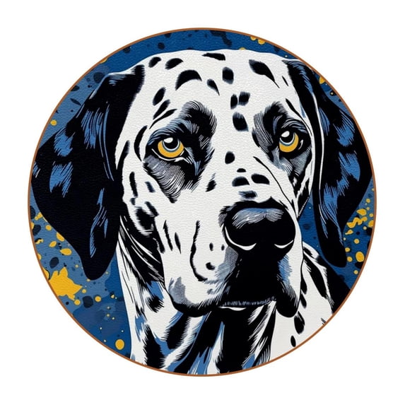 Spotted Dog 6PCS Round Microfiber Leather Coasters Set, 11x11 cm/4.3x4.3 in, Drink Mats for Table and Absorption, Stylish Beverage Coasters for Home and Office Décor