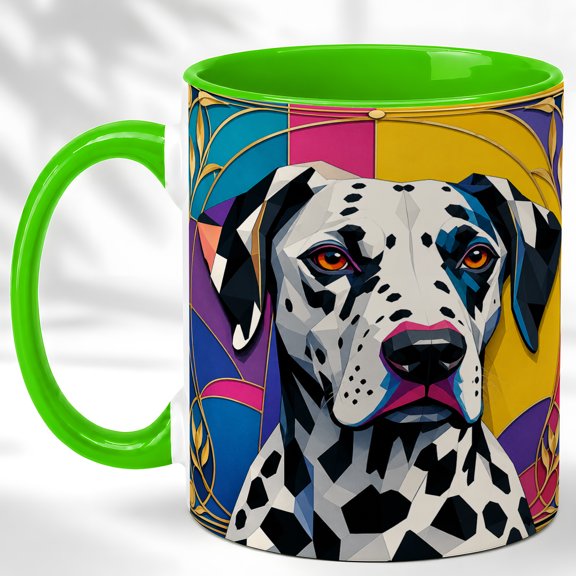 Spotted Dog Coffee Mug, Geometric Pet Mug, Ceramic 11 oz