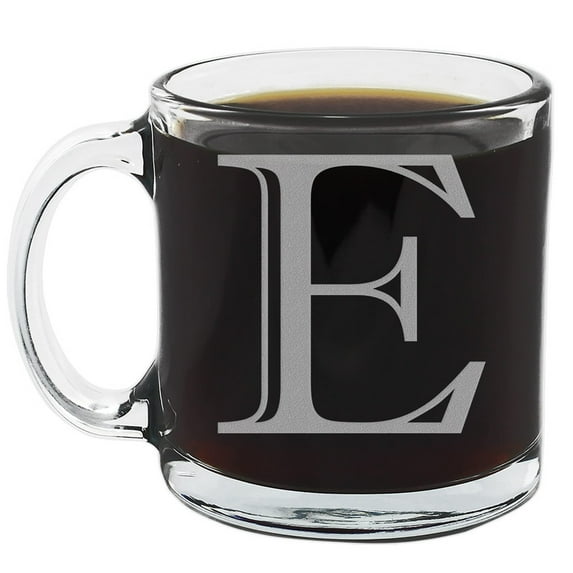 Spotted Dog Company Etched Monogram 12oz Clear Glass Coffee Mug (Letter E), A-Z Customized Coffee Gifts for Coffee Lovers, Custom Engraved Gifts for Women Her, Personalized Gift for Men, Initial
