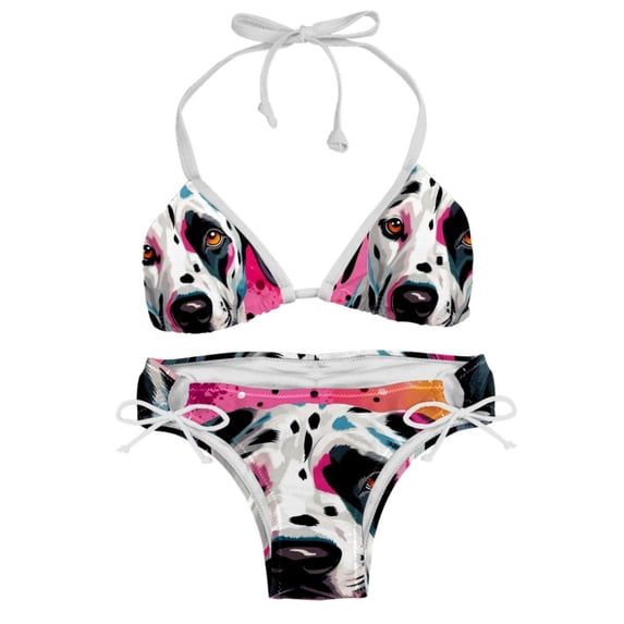 Spotted Dog Detachable Sponge Adjustable Strap Bikini Set Two-Pack - Ideal for Beach, Pool, Vacation