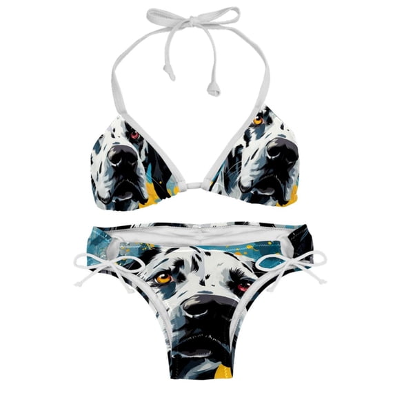 Spotted Dog Detachable Sponge Adjustable Strap One-Piece Swimsuit Set - Two-Pack, Beach & Pool Ready
