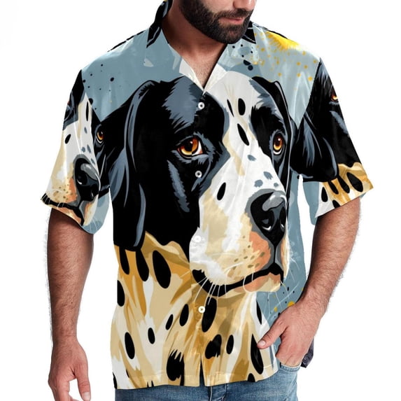 Spotted Dog Men's Casual Printed Button Down Short Sleeve Spread Collar Beach Shirts for Summer, Unisex