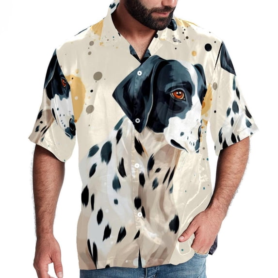 Spotted Dog Men's Hawaiian Poplin Casual Printed Button Down Short Summer Beach Shirts, Unisex