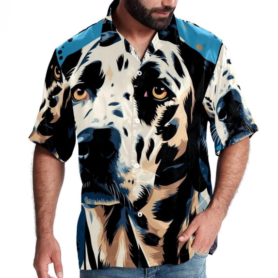 Spotted Dog Men's Short Sleeve Beach Shirts Poplin Spread Collar Tops Casual Printed Button Down Summer Unisex
