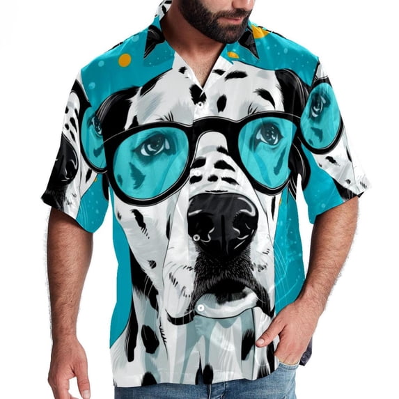 Spotted Dog Men's Short Sleeve Casual Printed Button Down Beach Shirts