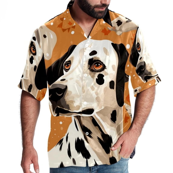 Spotted Dog Men's Short Sleeve Spread Collar Hawaiian Shirts, Casual Printed Button Down Summer Beach Tops, Unisex Men's Shirts