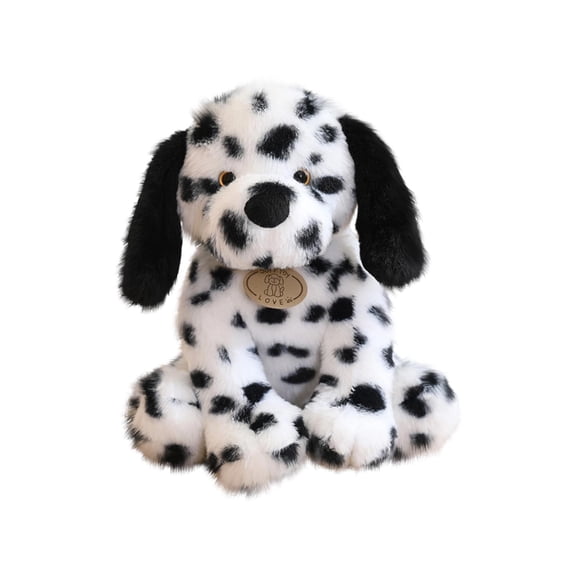 Spotted Dog Plush Stuffed Animal Puppy Realistic Dalmatian Style Sitting Dog Plushie for Home Decor and Animal Lovers Gift White and Black Spots - C