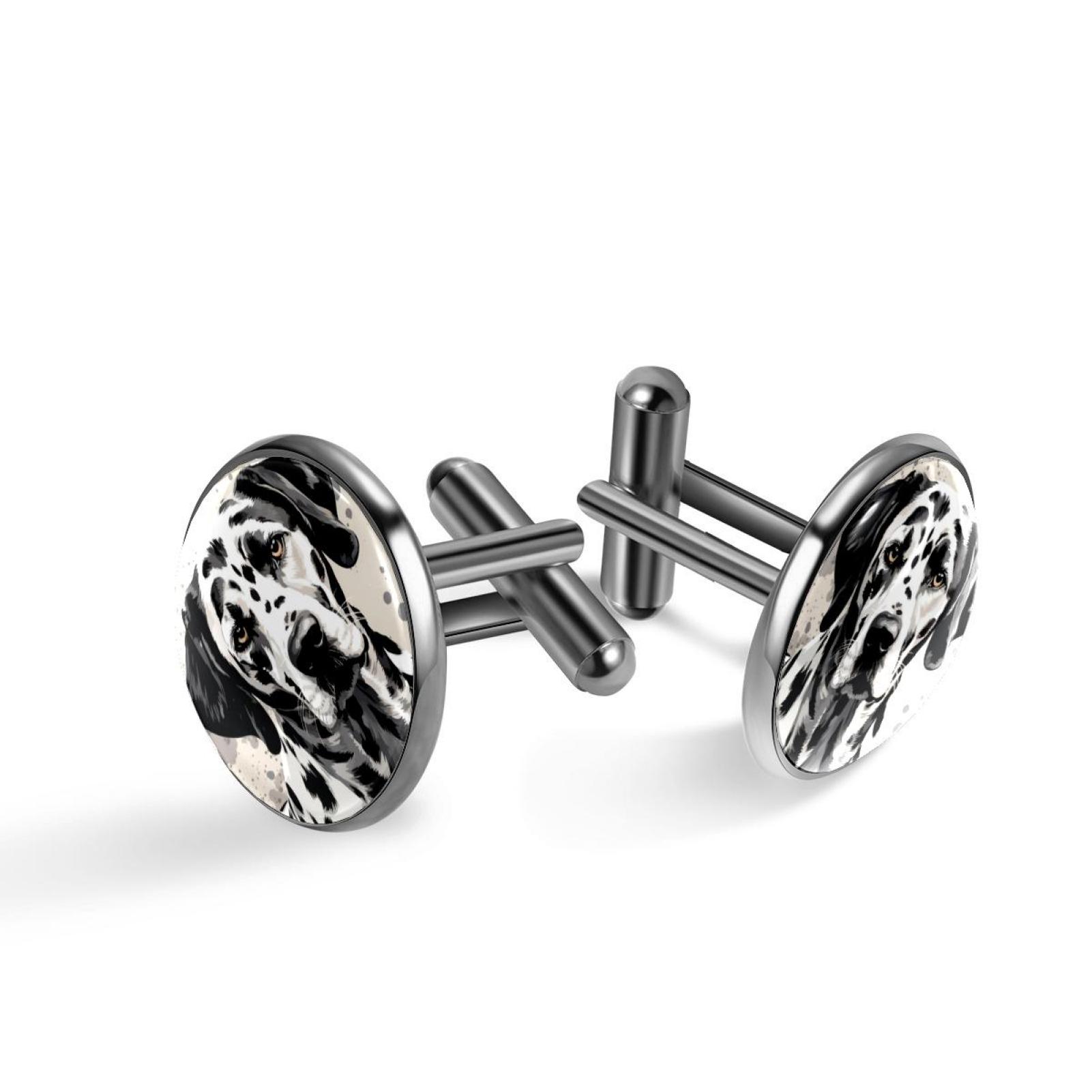 Spotted Dog Stylish Cufflink Set for Business Attire, Made of Stainless