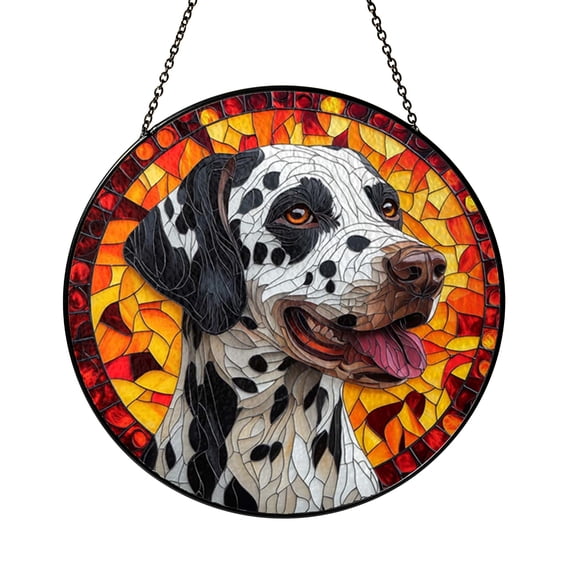 Spotted Dog Window Hanging Decor, Stained Glass Style Fantasy Animal ...