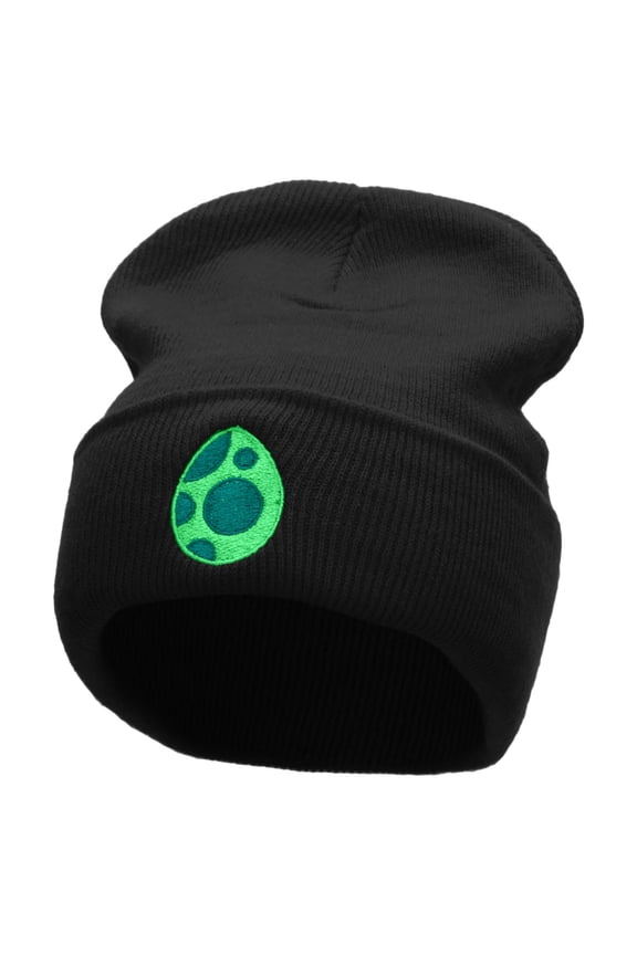 Spotted Egg Embroidered 12 Inch Long Knitted Beanie - Black OSFM