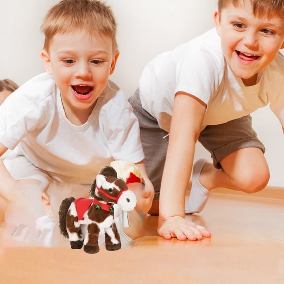 Spotted Electric Plush Horse, Interactive Brown-and-White Spotted Pony with Joyful Neighing Sounds, Soft Adorable Red Saddle with a Green Bell for Soft Fabric,Christmas Birthday Gifts,1PC, 10 Inch