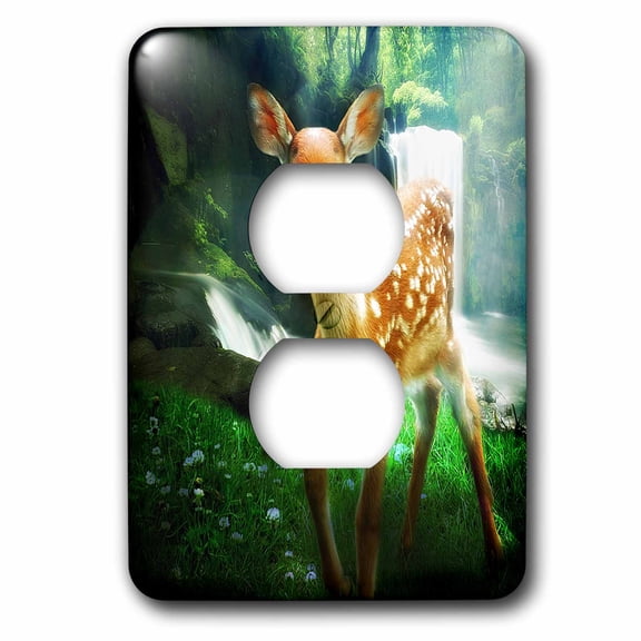 3dRose, Spotted Fawn sweet young deer near a waterfall in nature., 2 plug outlet cover