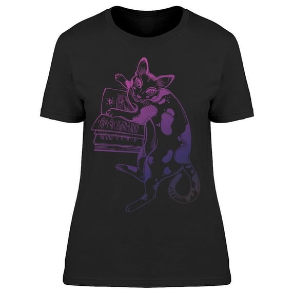 Spotted Kitten Reading A Book T-Shirt Women -Image by Shutterstock, Female Medium
