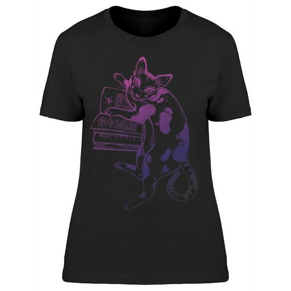 Spotted Kitten Reading A Book T-Shirt Women -Image by Shutterstock, Female x-Large