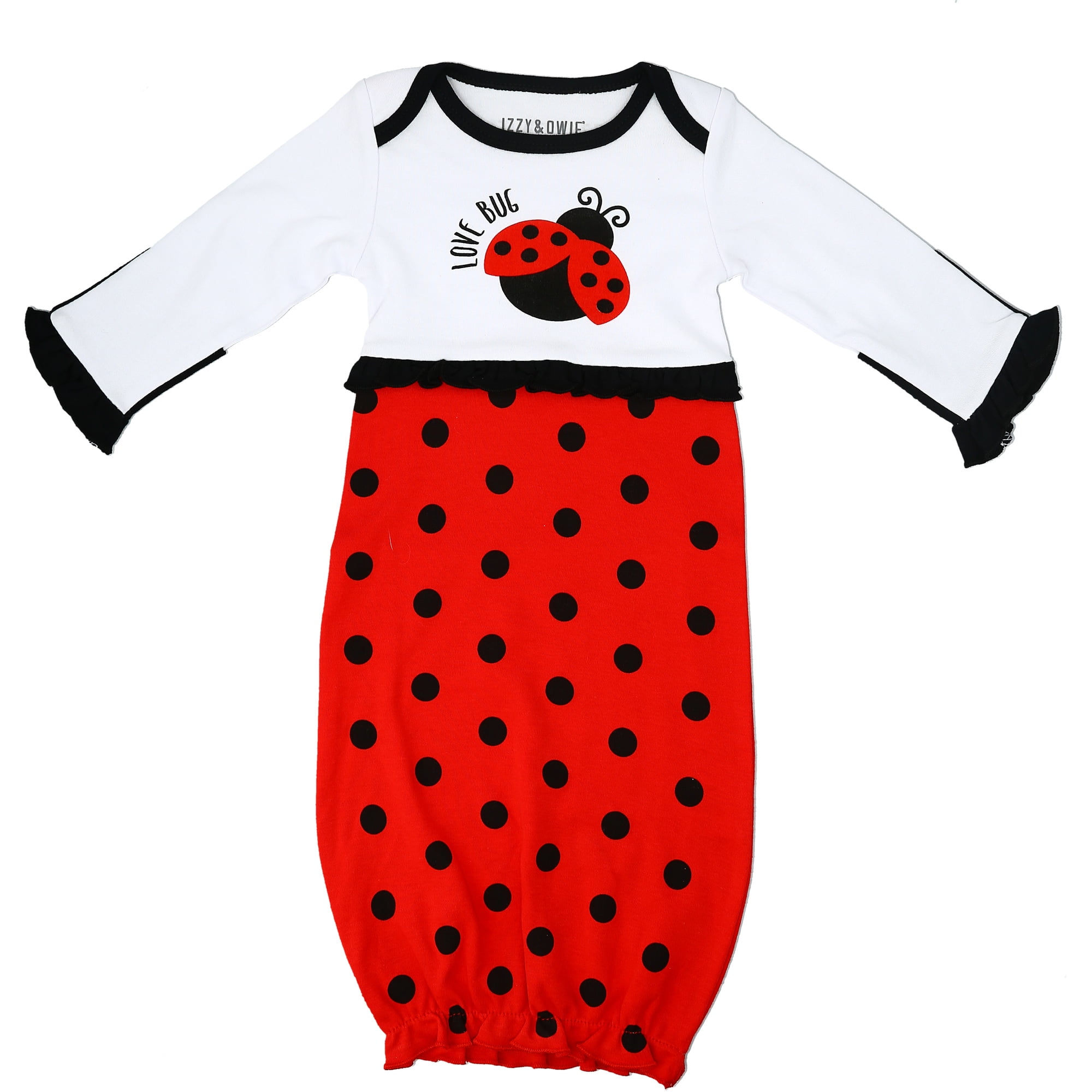 IZZY & OWIE Pavilion Gift Company - Spotted Ladybug - 0-3 Months Gown with Mitten Cuffs