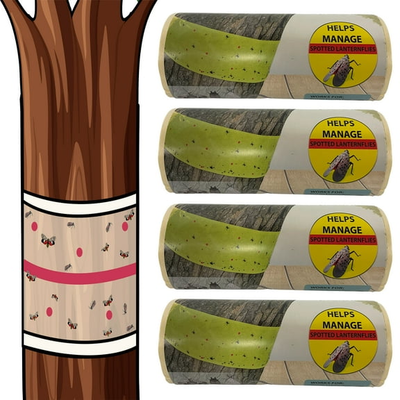 Spotted Lantern Fly Tree Trap - 4 Rolls (30 Feet Each Roll) - Lanternfly Tree Tape Creates a Sticky Barrier Protecting Trees from Harmful Insects - Non-Toxic