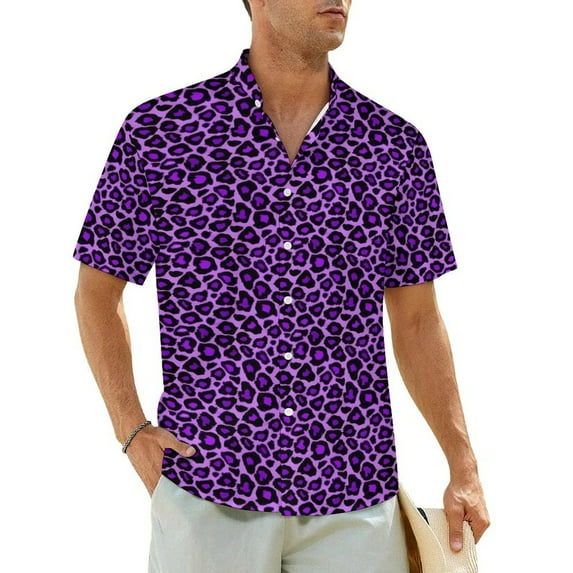 Spotted Leopard Beach Shirt Animal Print Hawaiian Casual Shirts Men Retro Blouses Short-Sl