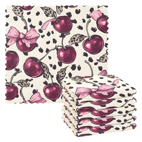 Spotted Leopard Print Bow Kitchen Cloth Dish Towels for Drying Washing Absorbent Dish Rags Reusable soft kitchen dishcloth set 6 Pack