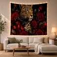 thumbnail image 1 of Spotted Leopard Surrounded by Deep Red Roses, Romantic Gothic for Animal Lovers, Dark Floral Wildlife Art, Housewarming Gift, Tapestry Wall Hanging for Bedroom and Living Room, 1 of 7