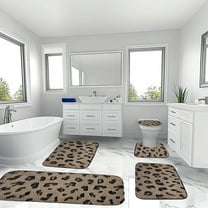 Spotted Mixed Color Bathroom Rug Set 5-Piece | Soft Velvet Fleece & Foam | Non-Slip Water Absorbent Toilet Mat & Bath Mat | Dark Brown Modern Design | Washable & Quick Dry