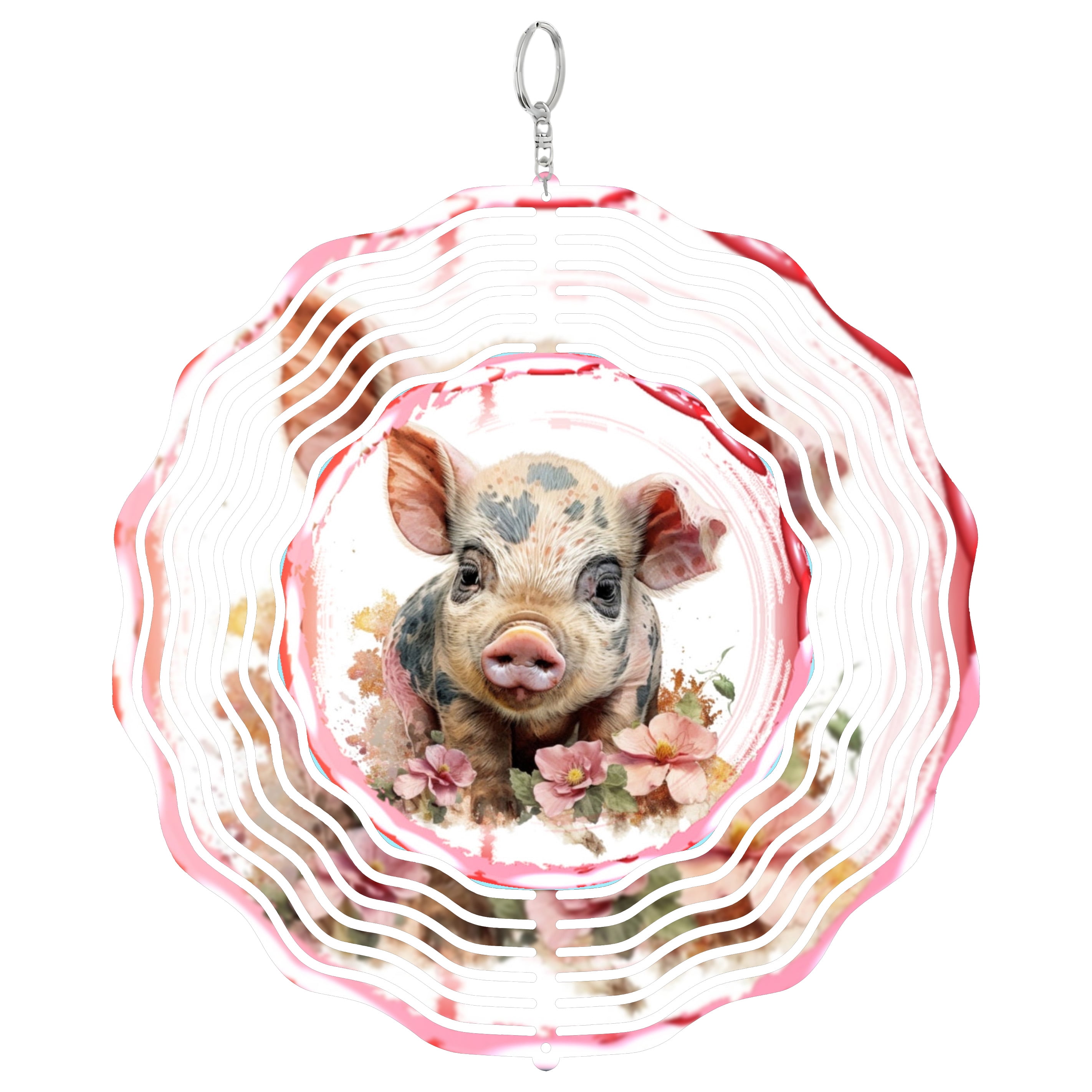 Spotted Pink Pig Farm 3D Wind Spinner Kinetic Metal Hanging Country ...