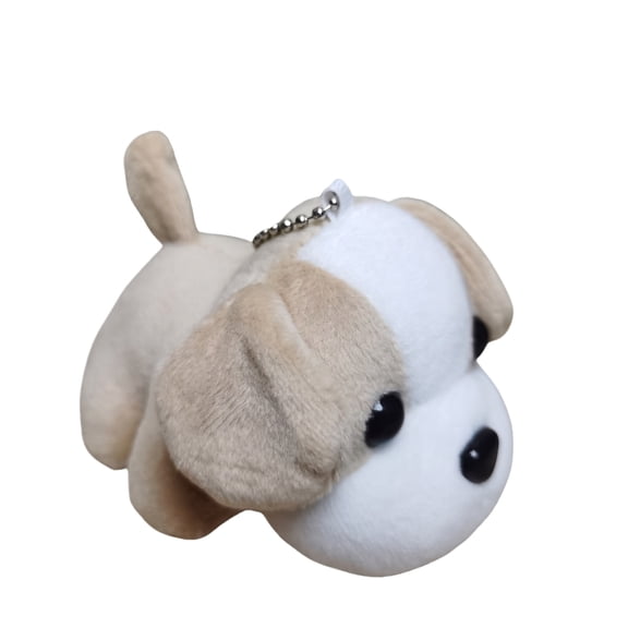 Spotted Puppy Dog Plush Keychain Soft Tan and White Stuffed Animal Charm for Keys Backpacks and Pet Lover Accessories
