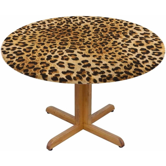 Spotted Round Table Cloth Wild Animal Skin Leopard Elastic Edged Table Cover Fade And Stain Resistant Table Cloths Easy To Clean Fits Tables 40-44" Diameter