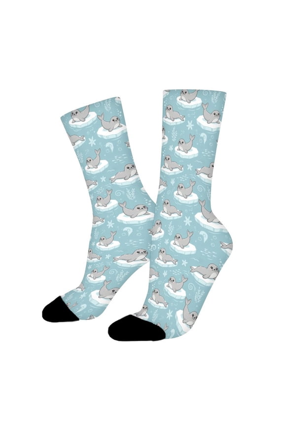 Spotted Seal Pup Funny Novelty Crew Socks for Women Men Sports