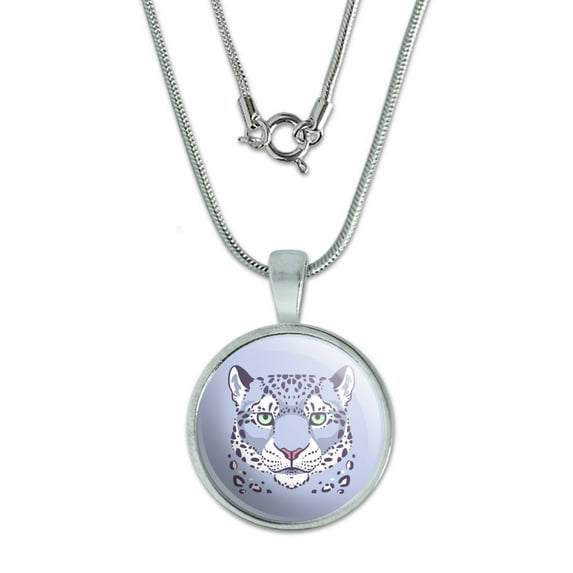 Spotted Snow Leopard Face 0.75" Pendant with Sterling Silver Plated Chain