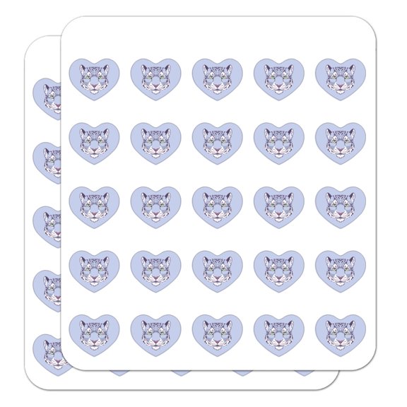 Spotted Snow Leopard Face Heart Shaped Planner Calendar Scrapbook Craft Stickers