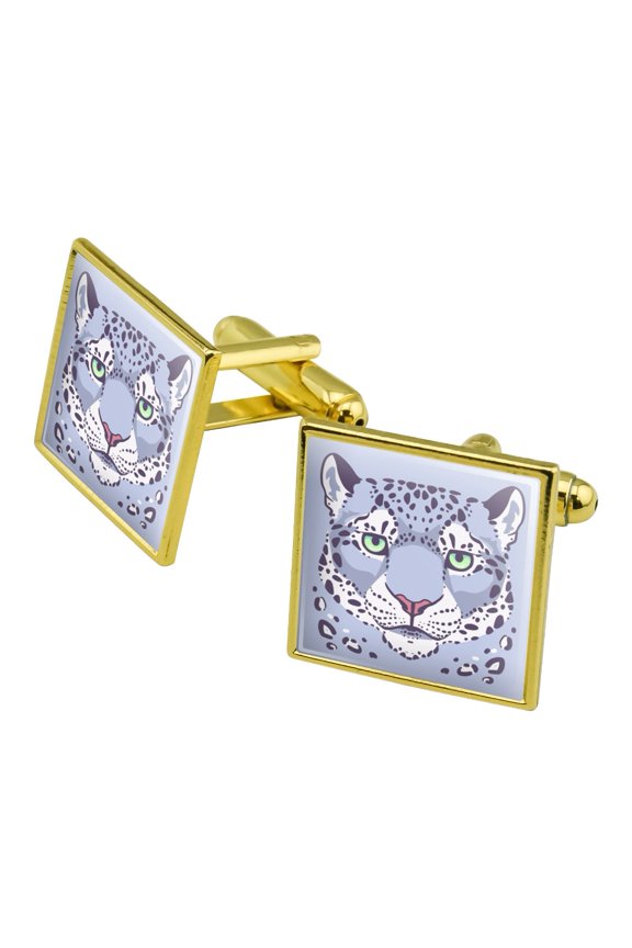 Spotted Snow Leopard Face Square Cufflink Set - Silver or Gold