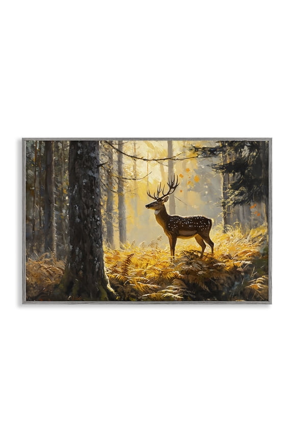Industries Spotted Stag in Autumn Wilderness Gray Framed Giclee Art, design by Franklyn Gregory