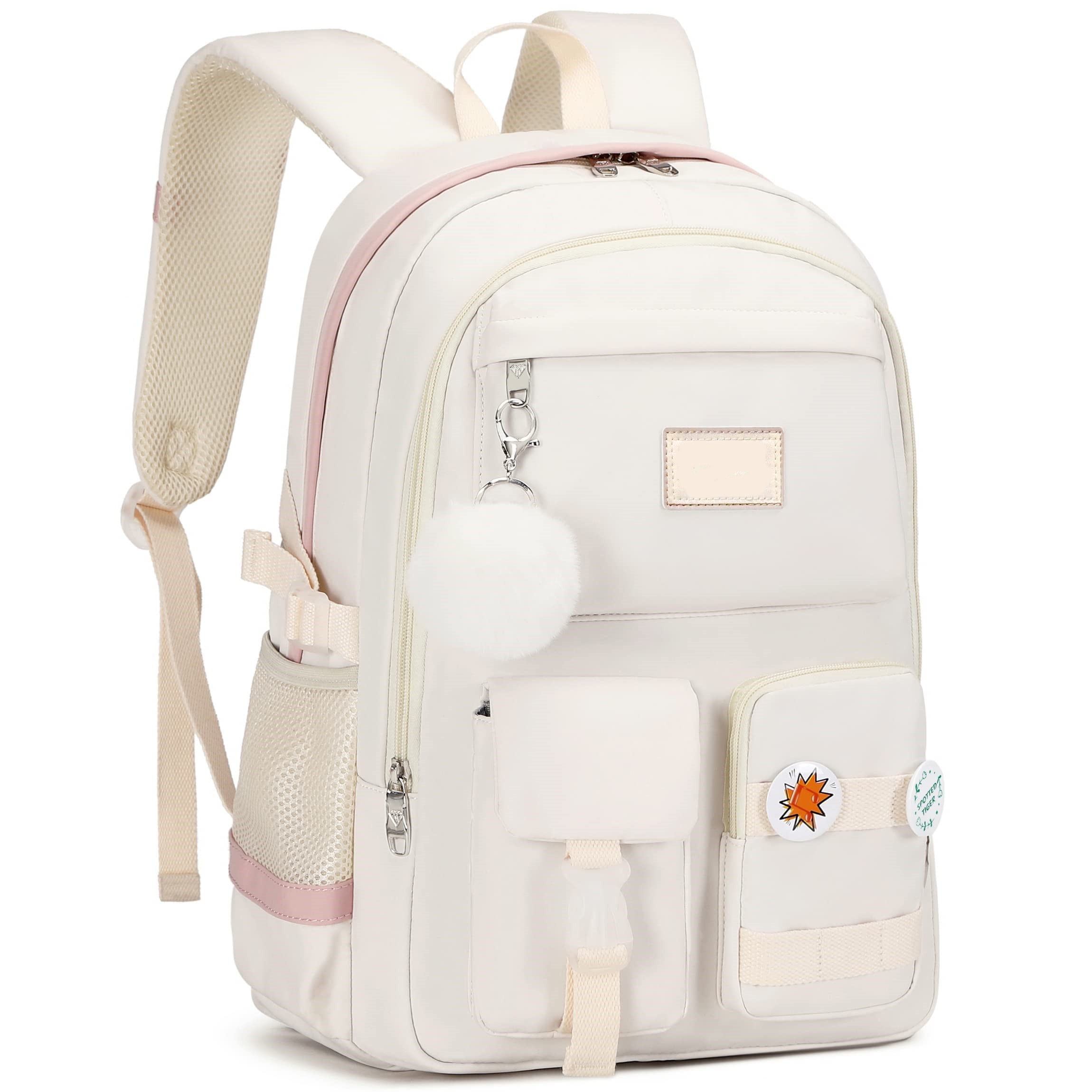 Spotted Tiger School Backpack for Girls Bookbag School Bag Aesthetic Backpack for Teen Girls Women, by Pakasept, Kids Unisex, Size: As Shown, White